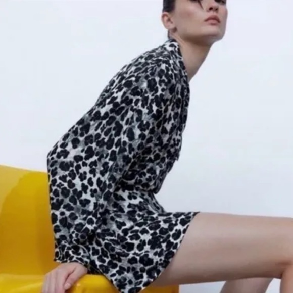 Zara Black & White Cheetah Leopard Print Highwaisted Flowy Skort Size XS - Picture 2 of 10